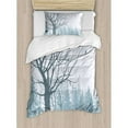 thumbnail image 3 of Winter Duvet Cover Set King Size, Winter Season Theme A Tree without Leaves in the Snowy Forest and Flying Birds, Decorative 3 Piece Bedding Set with 2 Pillow Shams, Petrol Blue, by Ambesonne, 3 of 3
