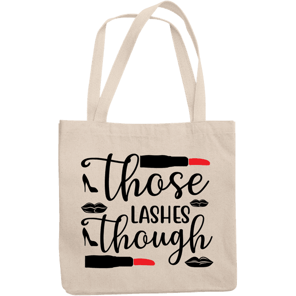 12oz Canvas Tote Bag - Those Lashes Though with Lipstick Design - Beauty Themed Merch for Makeup Artist or Cosmetologist, Gift for Makeup Lovers & Beauticians