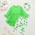 thumbnail image 2 of Toddler Outfits For Girls St. Patrick'S Day Kids Long Sleeve Crew Neck T Shirt Pants And Headband 3 Piece Set Light Green 3 Years-4 Years, 2 of 5