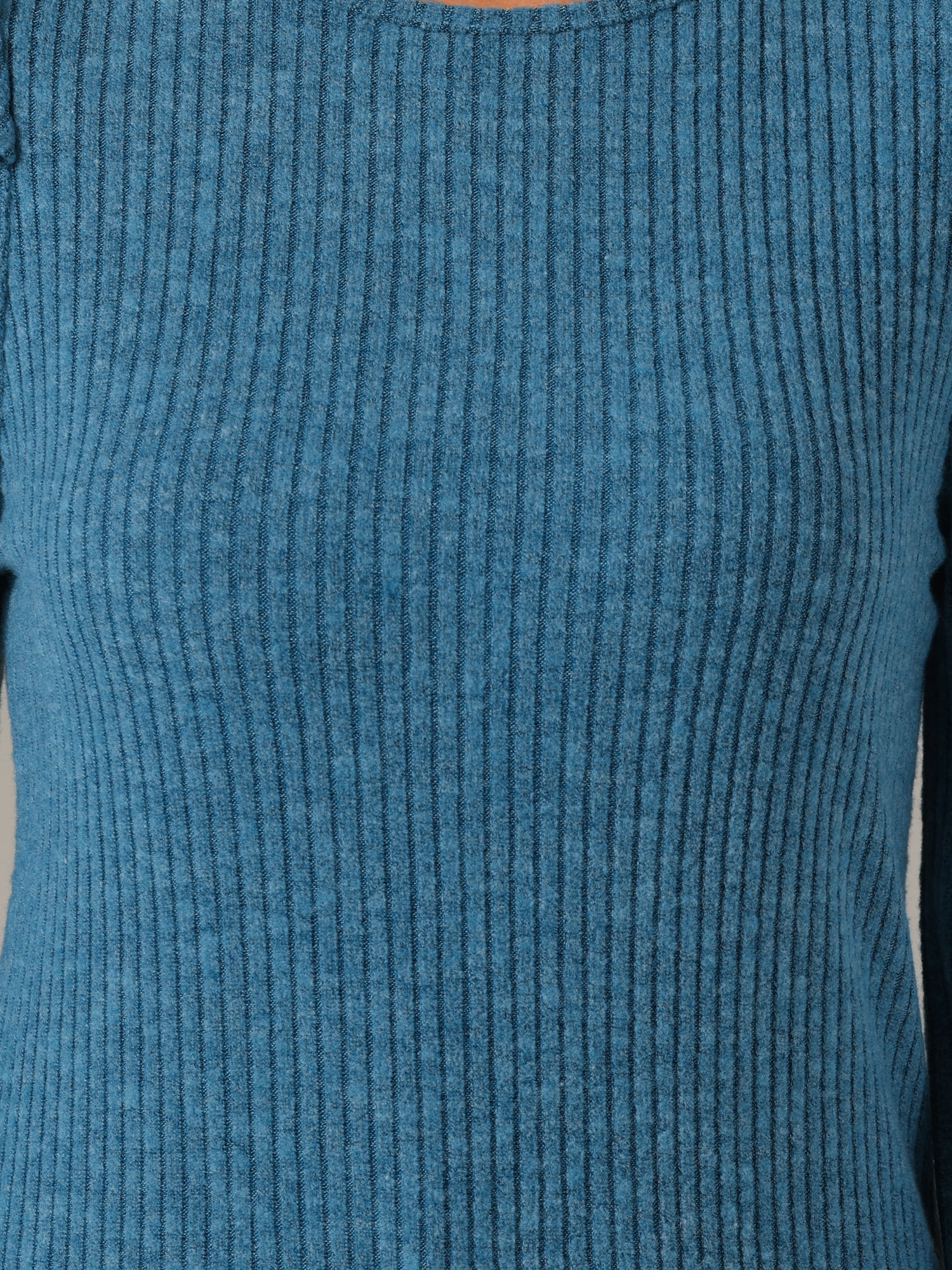 DARING DIVA Women's Puff Long Sleeve Tunic Tops Knit Crew Neck Shirt Blue S