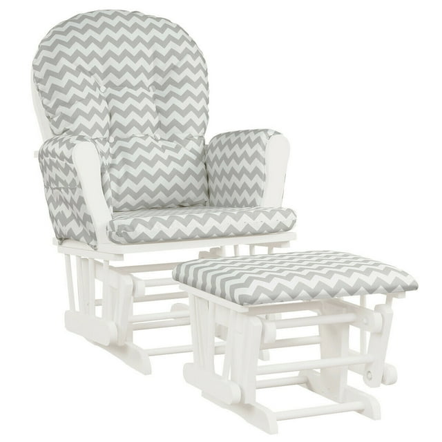 Gymax Fauteuil Berçant Relax pour Chambre de Bébé, Fauteuil à Bascule à Glissière et Pouf avec Coussin Gris+blanc
