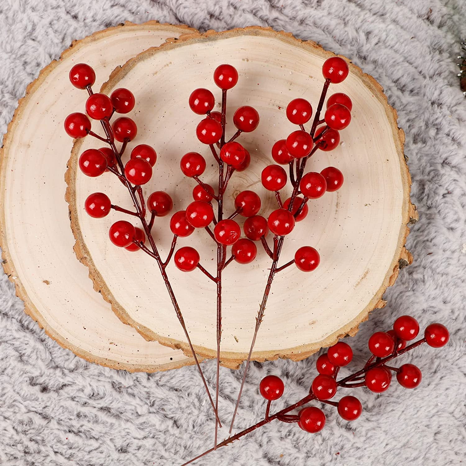 16pc Large Red Berry Pick Stem Faux Snow Flocked DIY Craft Decor Holiday  Wreath
