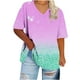thumbnail image 1 of Tamaño Más Manga Corta Tops para la Impresión de Cuello en V de las Mujeres, Color Sólido Base de Verano Camiseta Casual, 1 of 4