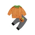 thumbnail image 2 of Qiylii Toddler Baby 2Pcs Halloween Outfits, Pumpkin Tops + Striped Pants, 2 of 9