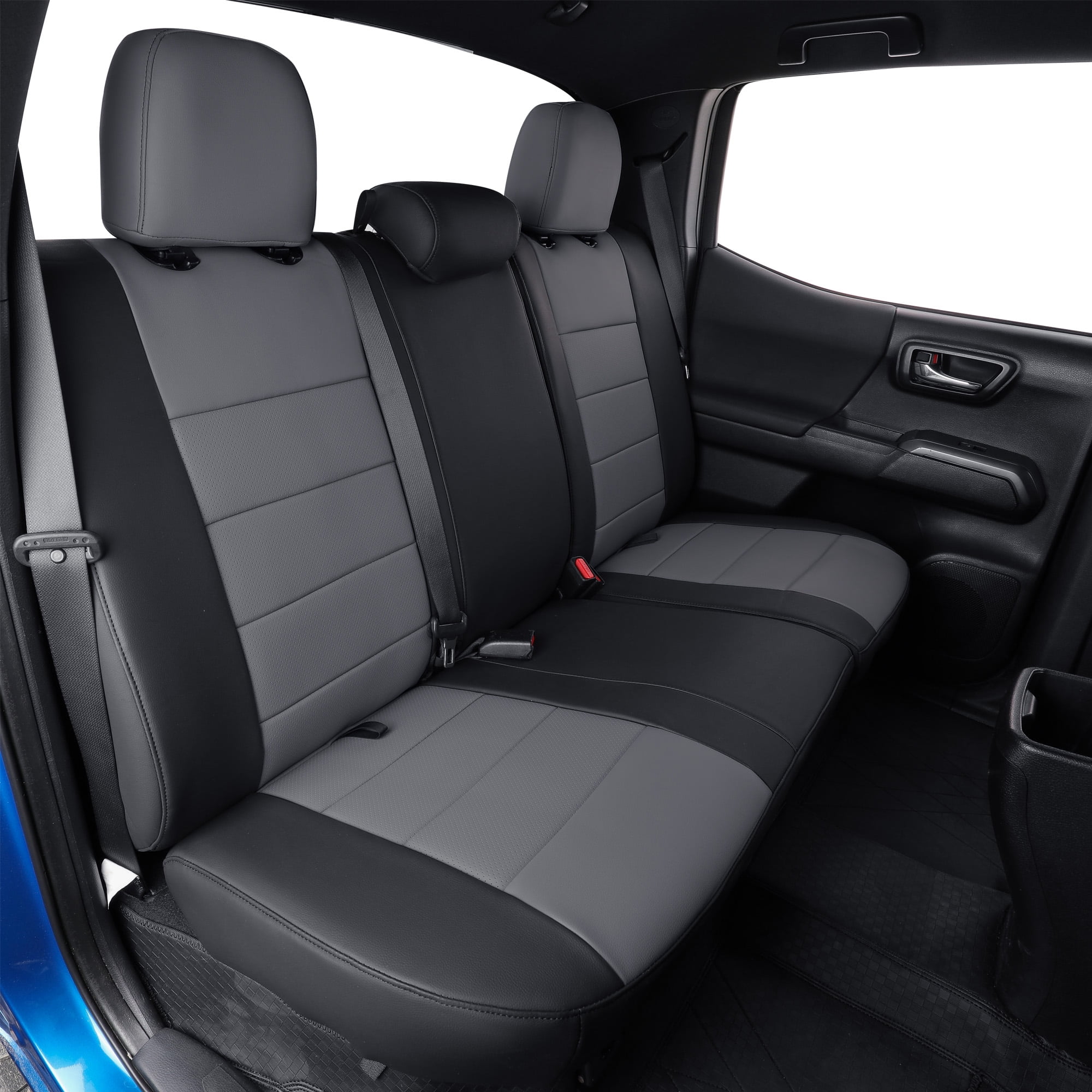 coverdream 2nd Gen Tacoma Seat Covers Custom Fit for 2012-2015 Toyota Tacoma Double Cab/Crew Cab Base (Regular Seats) - Breathable Leather Auto Seat Covers (Full Set,Black&Gray)