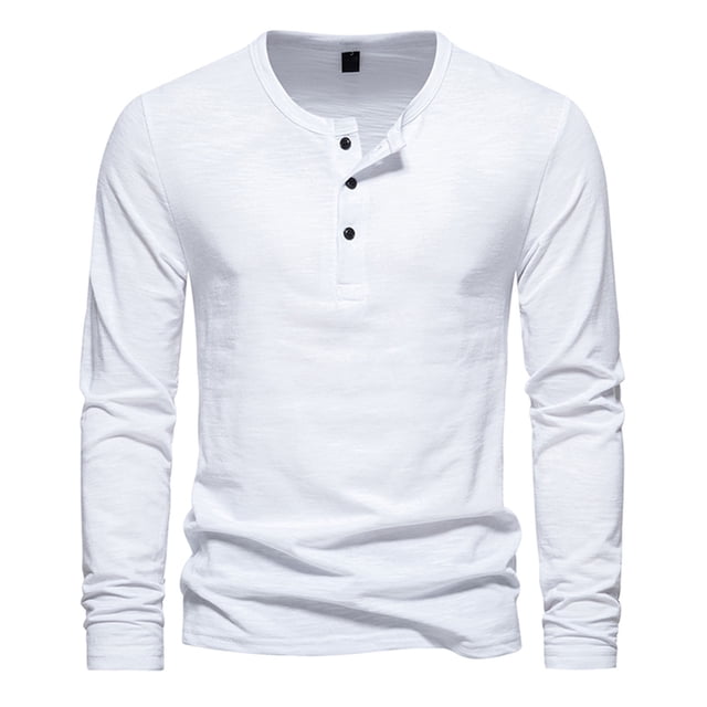 Yuyuzo Men Basic Tops Long Sleeve 1/4 Button Notch V Neck Cozy Fall Casual Shirts Blouse Solid Color