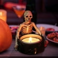 thumbnail image 6 of FastXmas Halloween Skull Tealight Holders, 3.5" Resin Human Skeleton Design Candlestick, Gothic Style Votive Tea Light Candle Holder Desktop Crafts Halloween Decorations for Table Centerpiece Party, 6 of 9