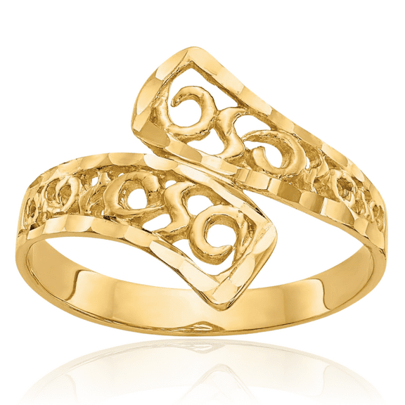 14K Solid Yellow Gold By Pass Lace Statement Ring