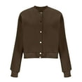 thumbnail image 6 of ZQGJB Women Bomber Jacket Lightweight Casual Button Down Long Sleeve Mock Neck Varsity Jackets Shackets with Pockets Fashion Outwear Coat Brown S, 6 of 8