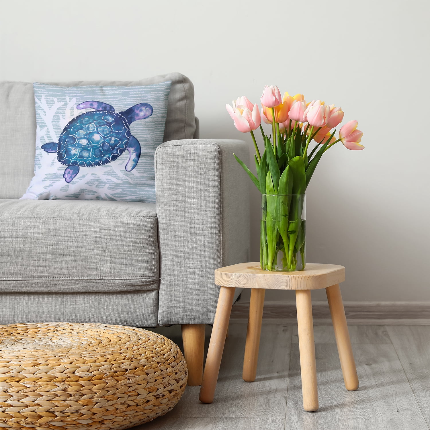 26" x 26" Simply Daisy Turtle Friend Poly Pillow with Zipper, Aqua Qty 1