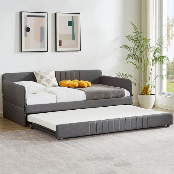 VEPXXP Daybed, sofa bed metal framed with trundle twin size, Grey, 78.4''L x 41''W x 29.8''H.
