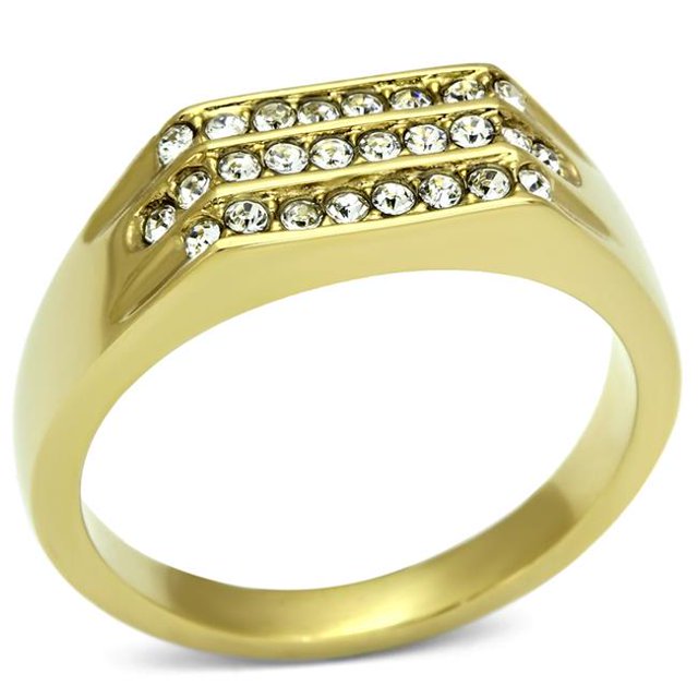 Men IP Gold Stainless Steel Ring with Top Grade Crystal in Clear - Size 10