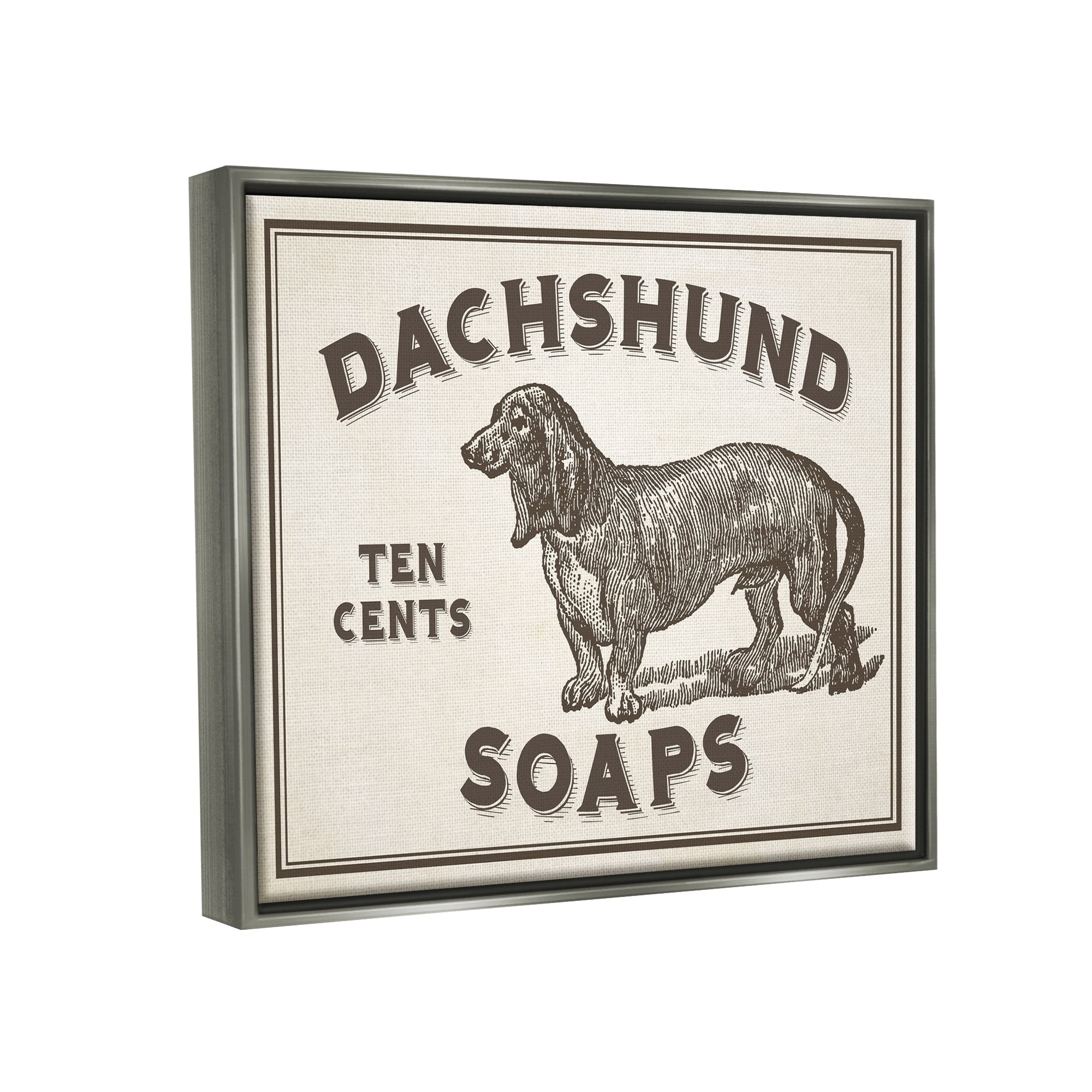 Stupell Industries Daschund Soap Vintage Sign Luster Gray Framed Floating Canvas Wall Art, 24x30, by Daphne Polselli