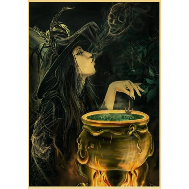 Póster de bruja de cocina Retro, impresiones de papel Kraft, carteles Vintage, decoración para el hogar, habitación, Bar, cafetería, arte estético, pintura de pared