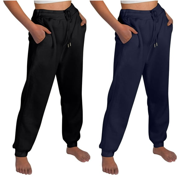 Fartey Women's 2 Pack Joggers Plus Size Lightweight Workout Pants Casual Cinch Bottom Sweatpant Fall Fashion Solid Color Sweatpants Navy M