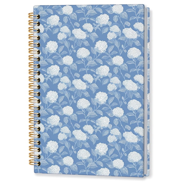 Cuaderno espiral Elpwk Retro Blue y White Hydrangea Floral