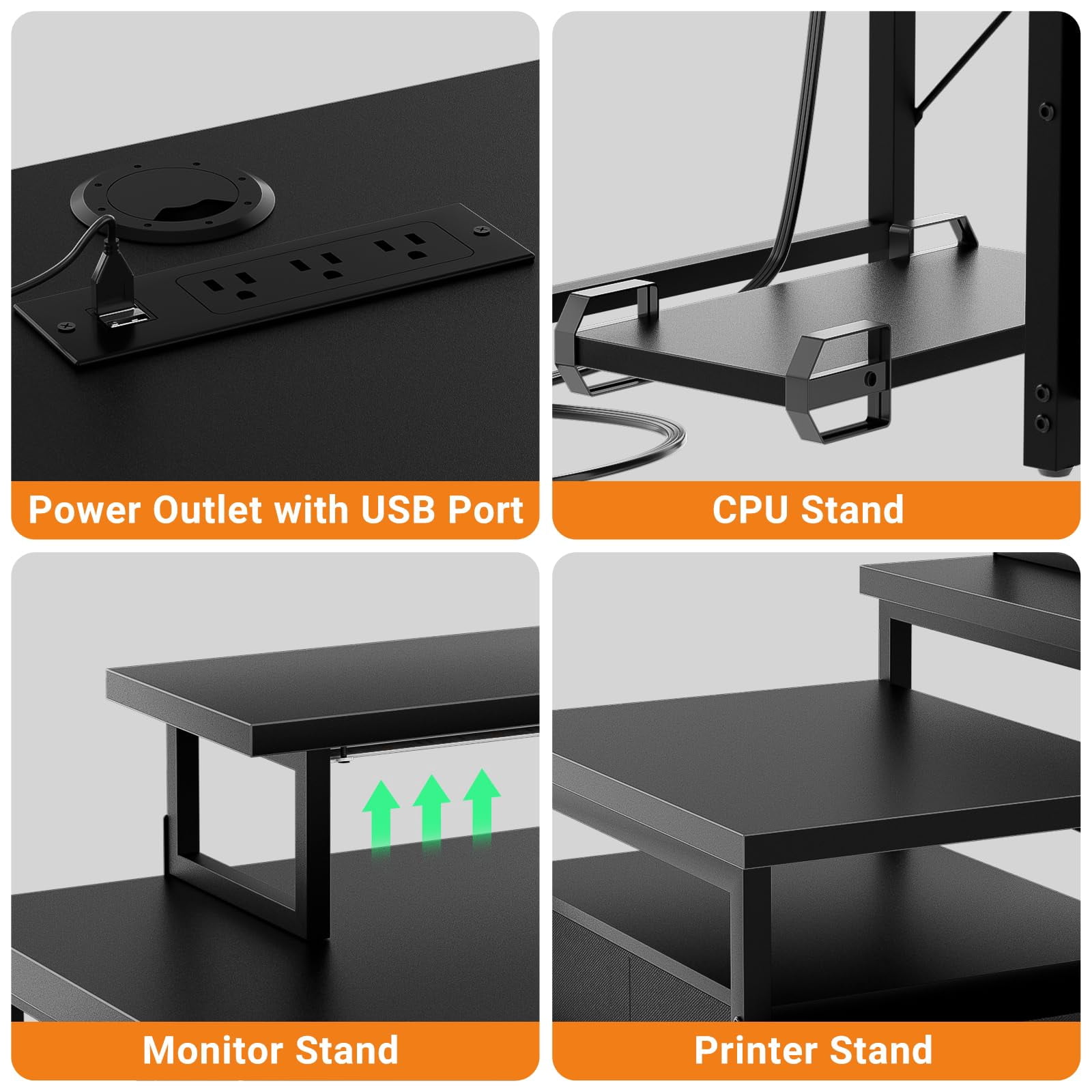 Homieasy Reversible L Shaped Computer Desk with Fabric File Drawers, 70.8" Large Office Desk with RGB LED Lights & Power Outlets & Monitor Stand & CPU Stand, Sturdy Corner Gaming Desk, Black