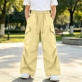 thumbnail image 2 of Xyant Girl's Cargo Pants Loose Fit Hiking Trousers Elastic Waist with Pockets (Yellow,13-14 Years), 2 of 4