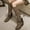 Khaki, variant on EGNMCR Womens Mid Knee High Boots, Women's Middle Mid Calf Boots Large Size Women's Boots With Thick Heel British High Lace-Up Knight Boots women's boots