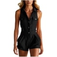 thumbnail image 3 of Sentmoon Jumpsuits for Women Plus Size Sleeveless V Neck Beach Rompers Solid Color Button Down Regular Fit Overall Dress Summer for Work and Office XS-2XL, 3 of 7
