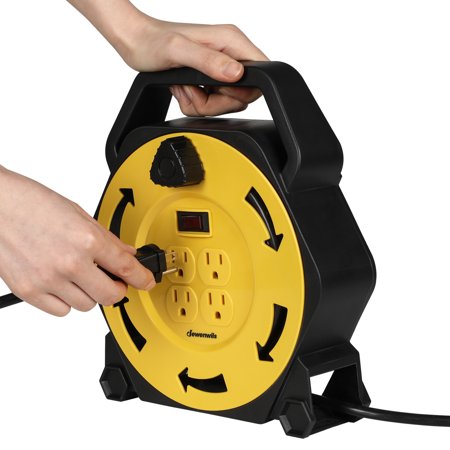

DEWENWILS Extension Cord Reel with 25 FT Power Cord Hand Wind Retractable 16/3 AWG SJTW 4 Grounded Outlets
