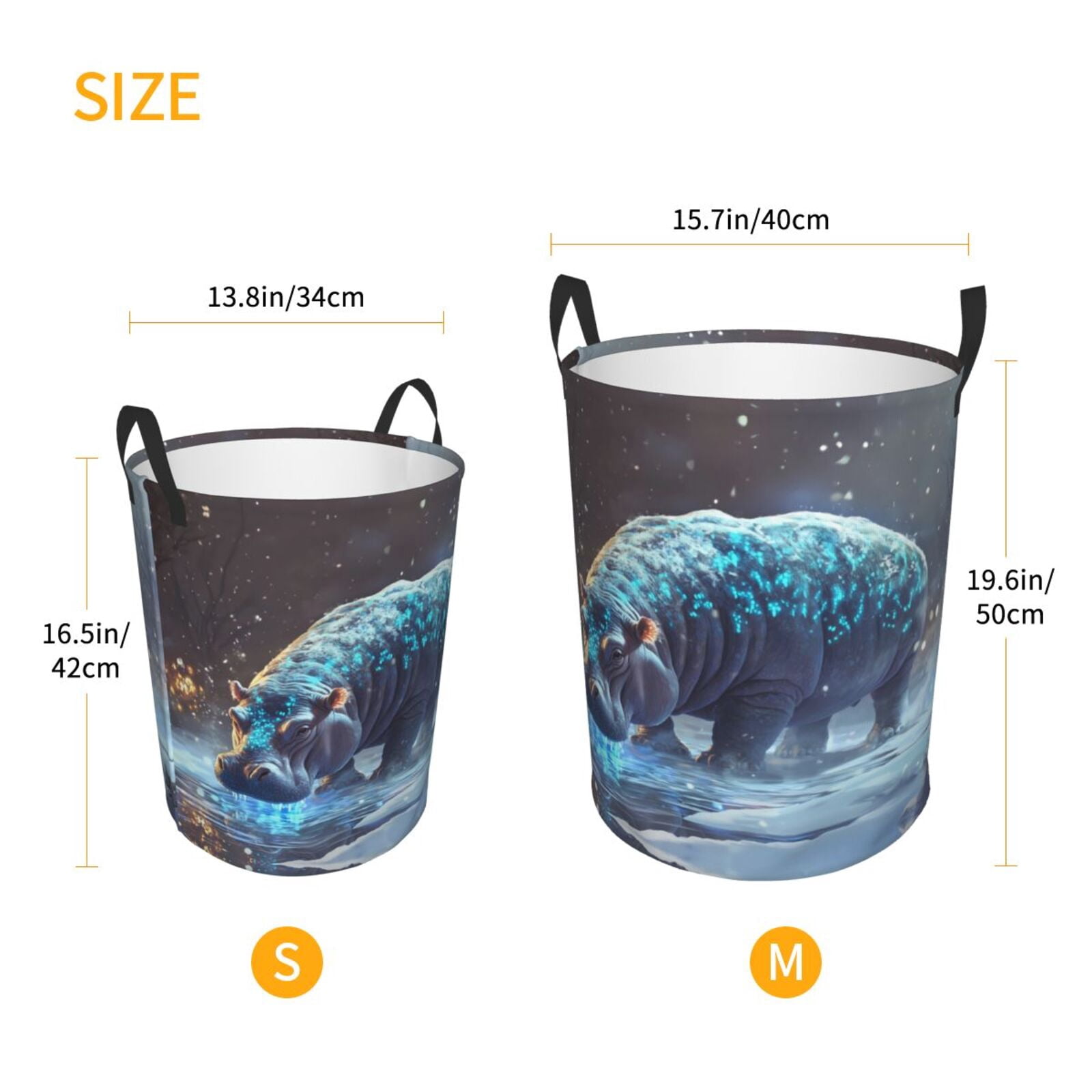 Large Laundry Basket with Handles - Ice blue polka dot snow hippo Kids Baby Dirty Clothes Laundry Hamper for Bedroom Aesthetic