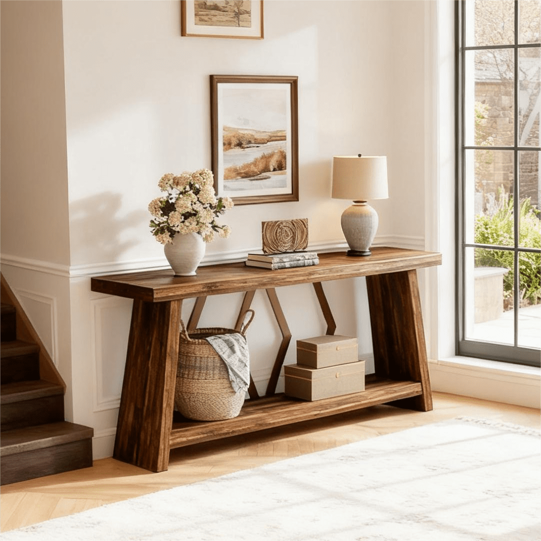 Fnova 70.86" Farmhouse Console Table for Entryway, 2-Tier Storage Long Narrow Wood Entryway Sofa Table, Easy Assembly, for Living Room Staircase Hallway Decor