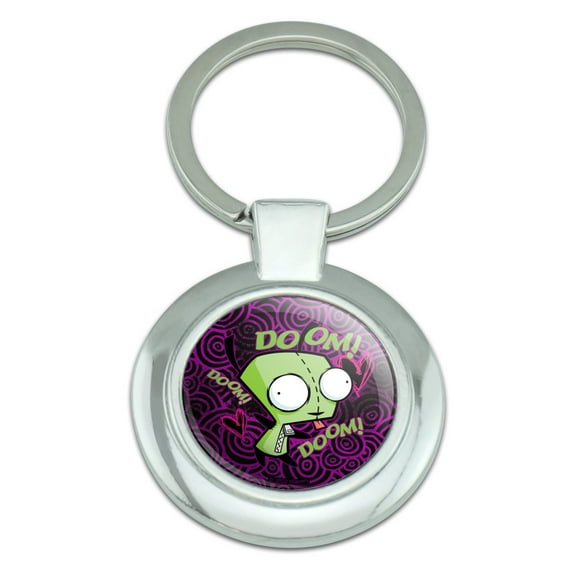 Invader Zim Gir Doom Dance Keychain Classy Round Chrome Plated Metal