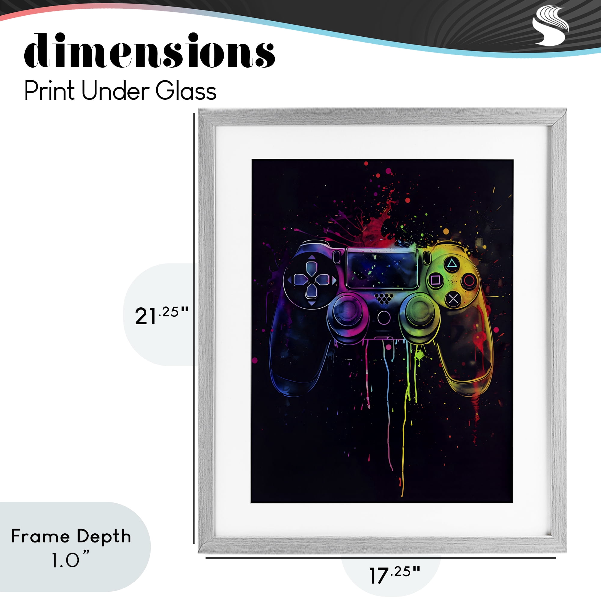 Stupell Industries Rainbow Glow Gaming Controller Gray Framed Print Under Glass, design by Creative Studio
