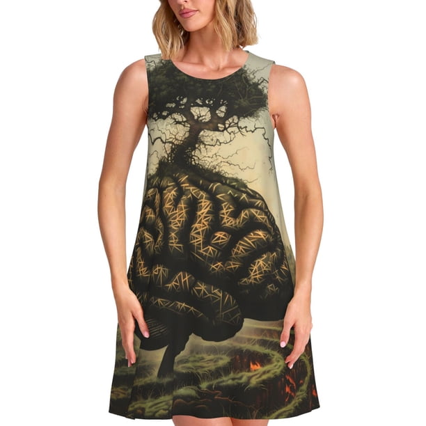 Disketp Surreal Brain Tree para Vestido sin Mangas para Mujeres, Vestidos de Verano para Mujeres, Casual y Holgado para la Playa