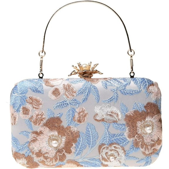 Womens Vintage Floral Embroidery Clutch Evening Handbag Shoulder Bags Purse for Wedding Party Prom