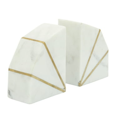 Sagebrook Home Set of 2 Marble 4"h Accent Bookends with gold  Inlays, white