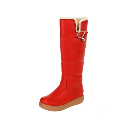 

jsaierl Warm Cotton Boots With Buckle Thick-soled Round Toe Women s High Boots