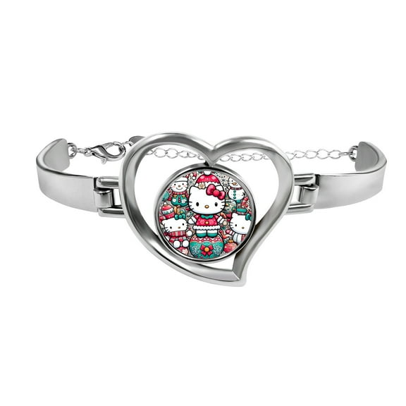 Hello Kitty Christmas Women's Heart Charm Bracelets Stainless Steel Link Bracelet Birthday Gifts for Women Jewelry