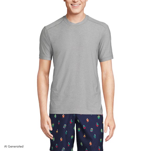 Lands' End Men's Tall SunShade UPF 50 Short Sleeve Swim Tee Rash Guard
