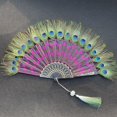 thumbnail image 3 of keyasia Manual Fan Peacock Feather Hand Fan, Japanese Folding Fan for Dancing Performance, Embroidery Chinese Fan for Women Gifts Wall Decoration Elegant, 3 of 4
