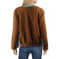 thumbnail image 2 of Free People Women's Faux Fur Pocketed Color Block Zip up Jacket Brown Size Medium, 2 of 2
