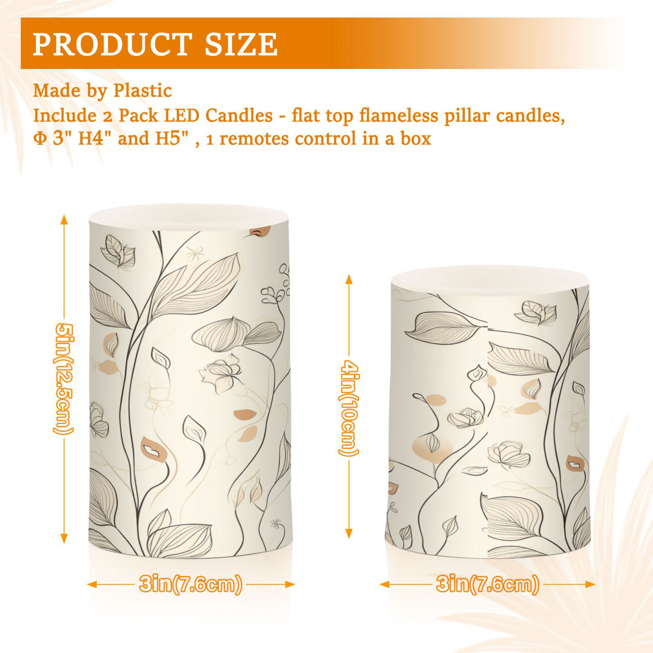 Flameless Candles Lights, Pack of two LED Lights, Dimmable LED Pillar Candles Battery Operated, Flames Remote Control Elegant Simple Line Art