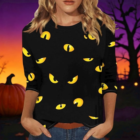 Women's Halloween Graphic Crew Neck Short Sleeve Top Lightweight Comfort Tee
