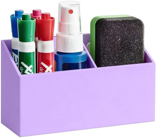 Magnetic Dry Erase Marker Holder for Whiteboard, Acrylic Magnet Pen Holder for Refrigerator Fridge, Marker Holder for Classroom Teacher, Pencil Cup,Office Accessories,Locker Organizer(Purple)
