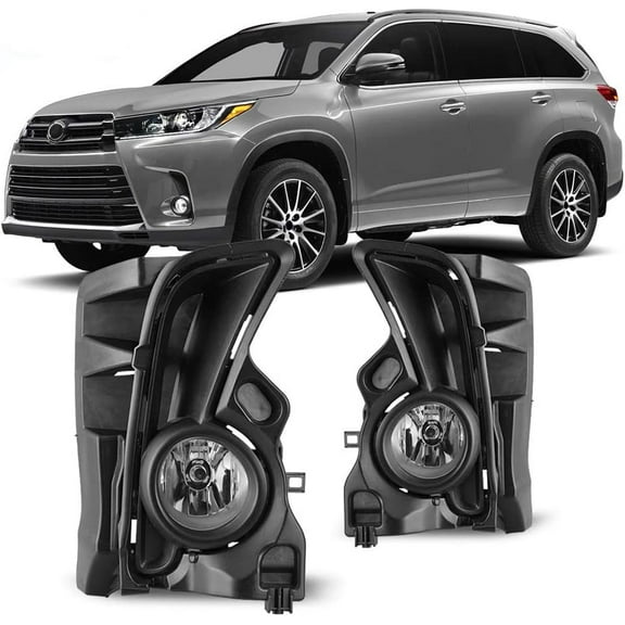 1 Pair Fog Lights Lamps Assembly Compatible with 2017 2018 2019 Toyota Highlander OEM Replacement Fog Lamps Clear Lens (Switch and Wiring Kit Included)