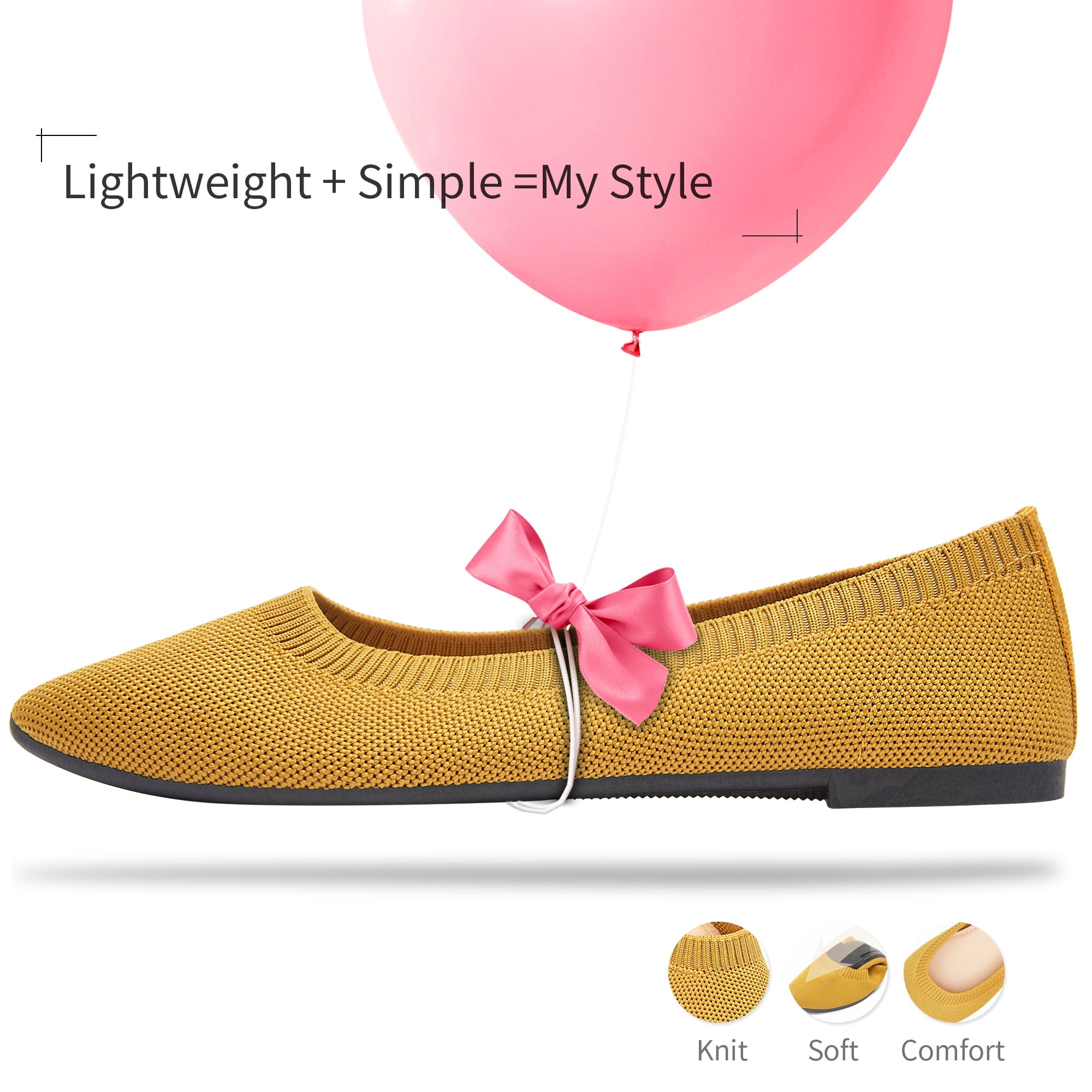 AOMAIS Women's Ballet Flats Pointed Toe Flats Mesh Slip On Shoes Fashion Lady shoes Classic Loafer Flats(Yellow,US11)