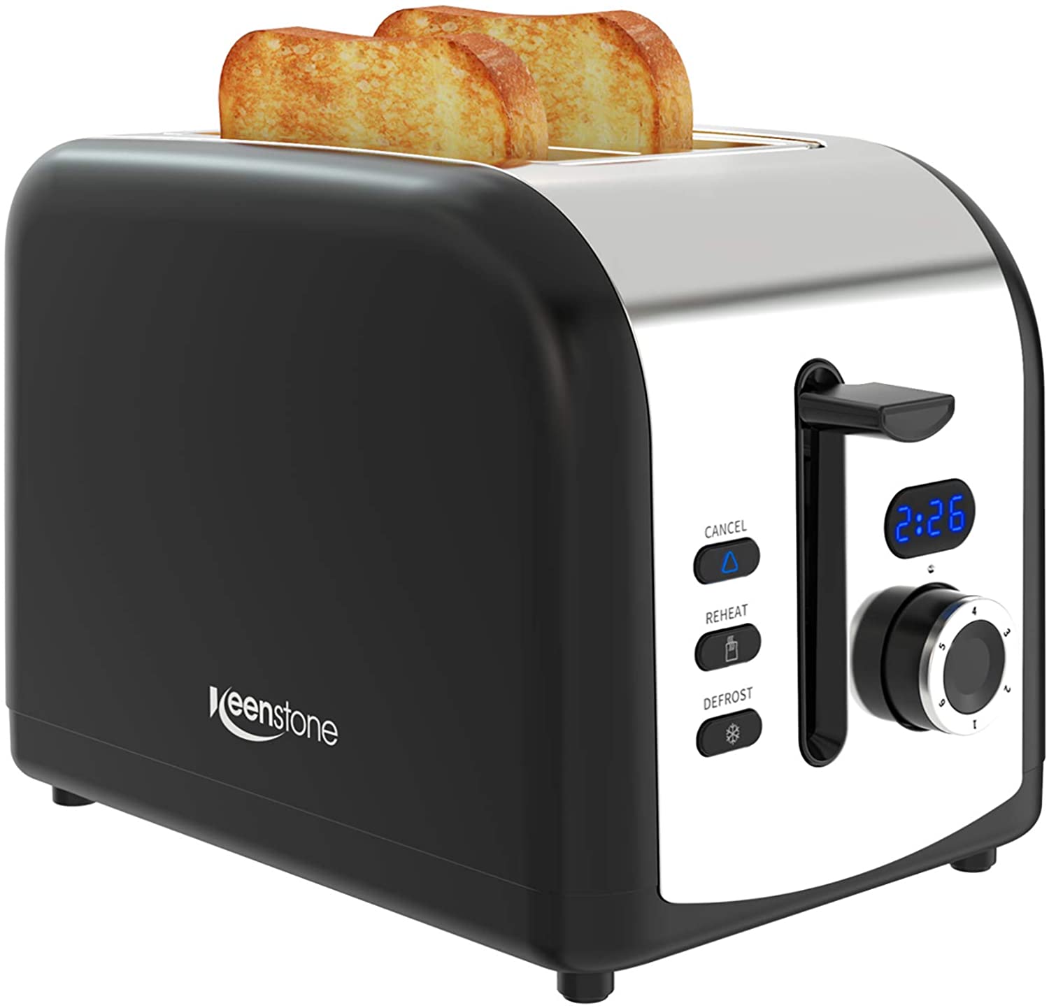 Toaster 2 Slice, Keenstone Stainless Steel Retro Toaster with Timer
