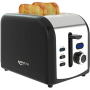 Toaster 2 Slice, Keenstone Stainless Steel Retro Toaster with Timer, Wide Slot, Defrost/Reheat/Cancel Fuction, Removable Crumb Tray, Black