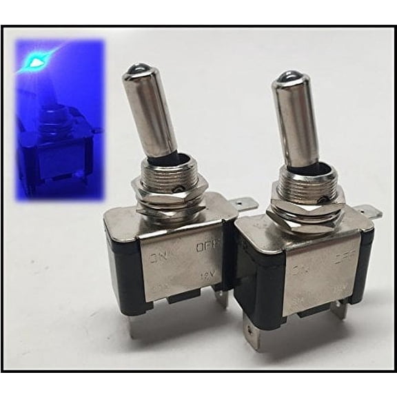 2 PCS MARINE BOAT AUTOMOTIVE CAR 12V 20A BLUE DOT LED TOGGLE SWITCH SPST ON/OFF