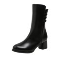 thumbnail image 1 of WEAIXIMIUNG Bottines pour Femmes Mode Western Blanche en Cuir Couleur Unie Talons Carrés d'Automne Fermeture Éclair Bout Rond, 1 of 8