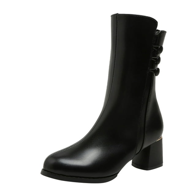 WEAIXIMIUNG Bottines pour Femmes Mode Western Blanche en Cuir Couleur Unie Talons Carrés d'Automne Fermeture Éclair Bout Rond
