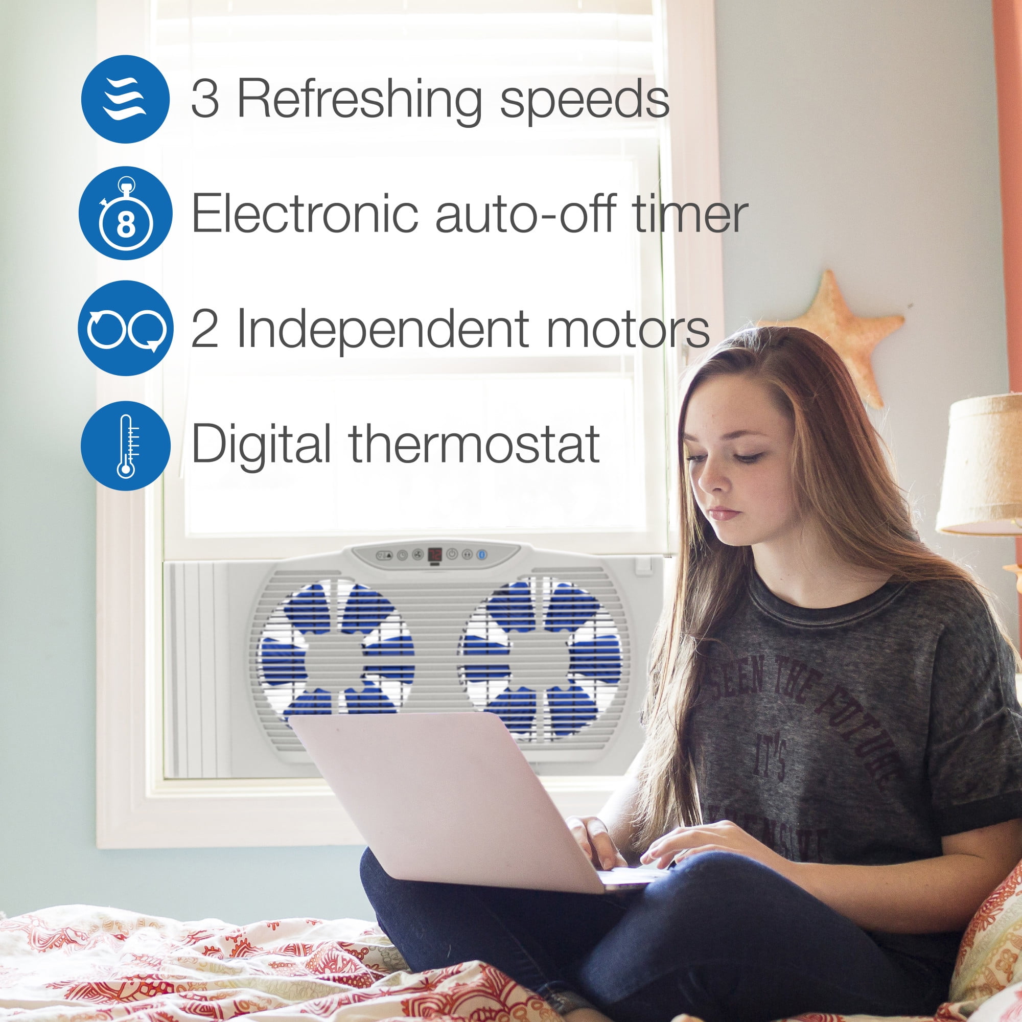 Lasko Electrically Reversible Twin Window Fan with Bluetooth® Technology, 13" H, W09560, White