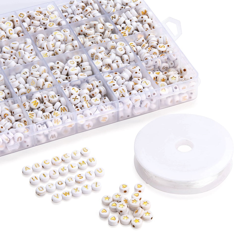 1set Bracelet Making Kits Including Round with Alphabet Plating Acrylic Beads with Elastic Thread White Beads: 1920pcs