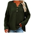 thumbnail image 2 of Abcnature Women Batwing Sleeve Long Sleeve V Neck Button Knit Casual Jumper Tops Plus Size Tops for Ladies Autumn Winter Casual Loose Tunic Blouse Army Green XL, 2 of 6